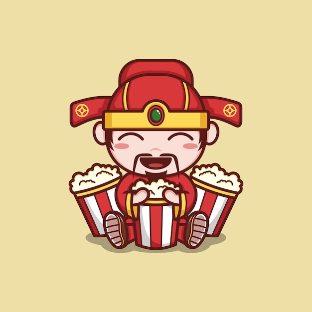 leuke cartoon god caishen met popcorn