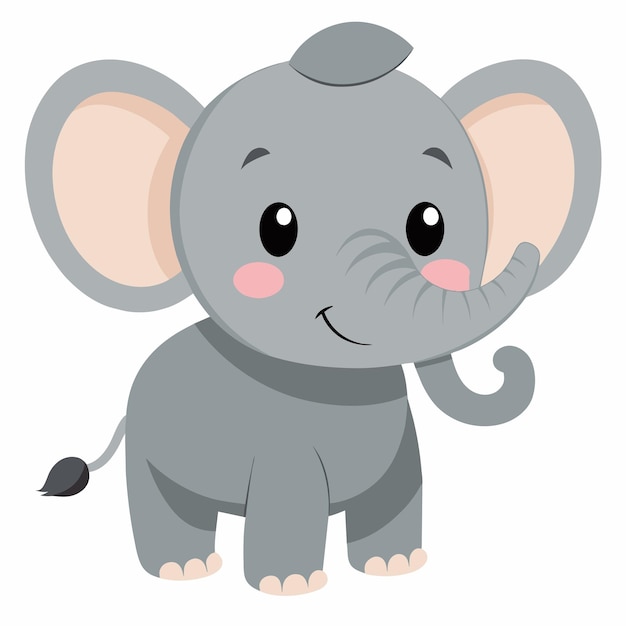 Leuke cartoon grijze glimlachende olifant baby Ontwerpelement voor baby shower kaart scrapbooking uitnodiging kleuterschool poster Geïsoleerd op witte achtergrond Vector illustratie