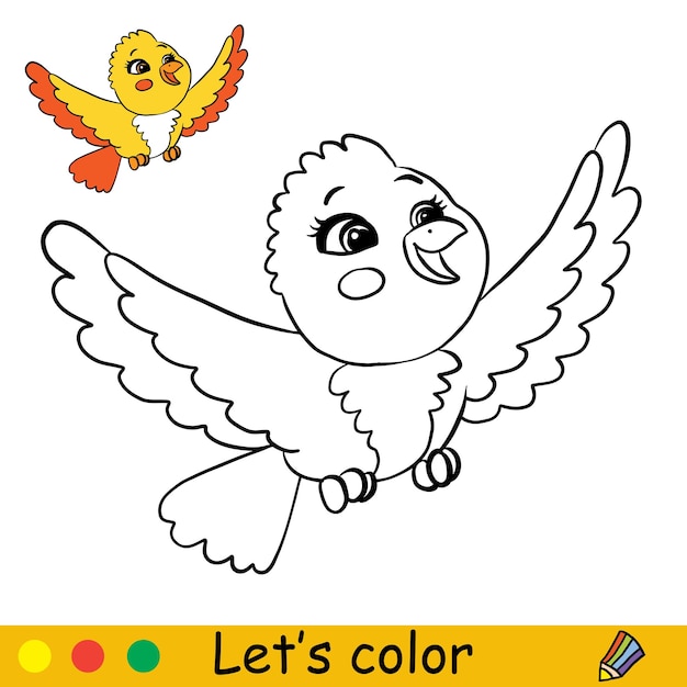 Vector leuke cartoon happy bird kleuring met sjabloon