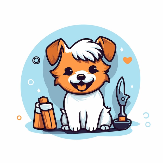 Leuke cartoon hond met een mes en een penseel Vector illustratie