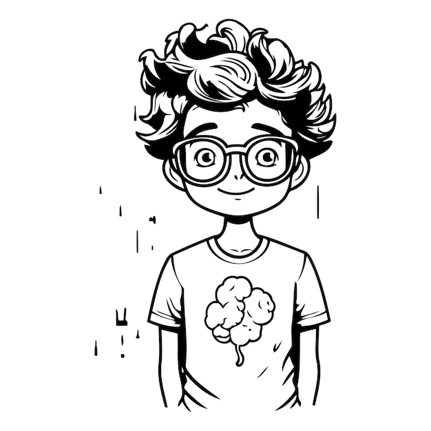 Leuke cartoon jongen met hersenen Vector illustratie in sketch stijl