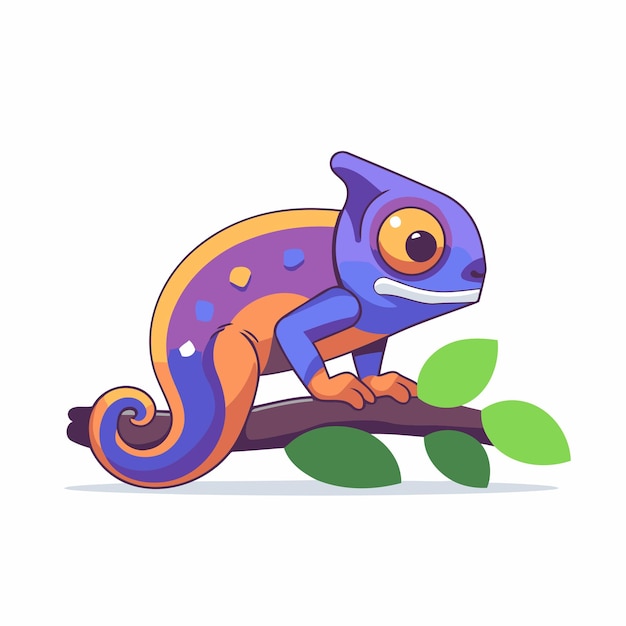 Leuke cartoon kameleon op een tak Vector illustratie