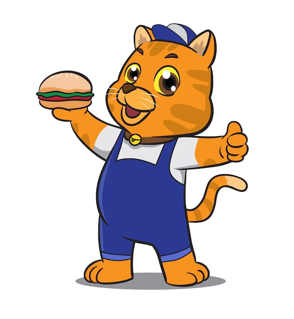 Vector leuke cartoon kat mascotte bedrijf sandwich