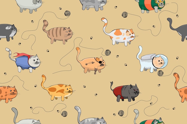 Vector leuke cartoon kat naadloos patroon