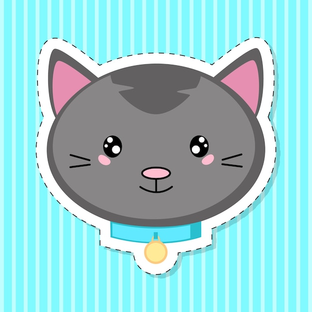 Vector leuke cartoon kat sticker. hoofd in de stijl van kawaii. vector illustratie.