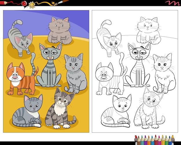 Leuke cartoon katten dierlijke karakters kleurplaat