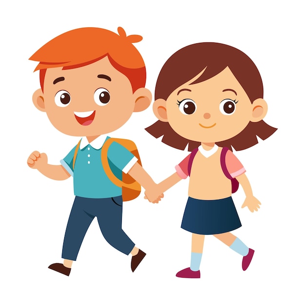 Leuke cartoon kinderen jongen en meisje terug naar school