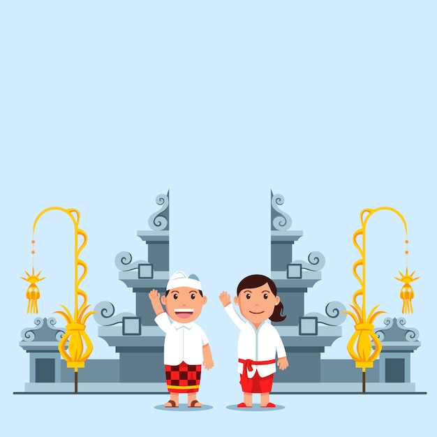 Leuke cartoon kinderen voor bali hindoe tempel poort