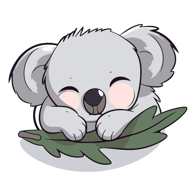 Vector leuke cartoon koala die op het blad slaapt