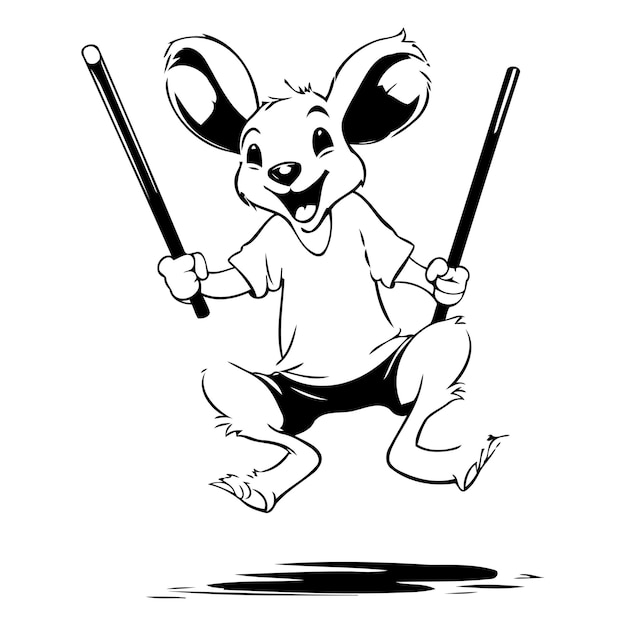 Leuke cartoon koala in geel T-shirt die met stokken springt