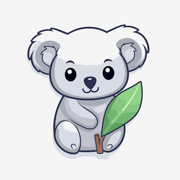 Leuke cartoon koala met een groen blad Vector illustratie