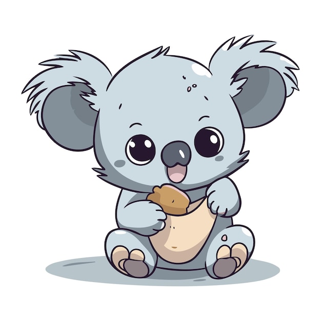 Vector leuke cartoon koala zit en eet koekje vector illustratie