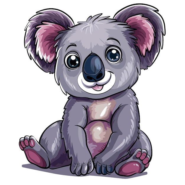 Leuke cartoon koala zit op een witte achtergrond Vector illustratie