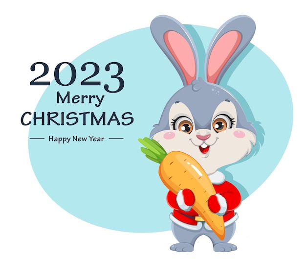 Vector leuke cartoon konijn prettige kerstdagen en gelukkig nieuwjaar