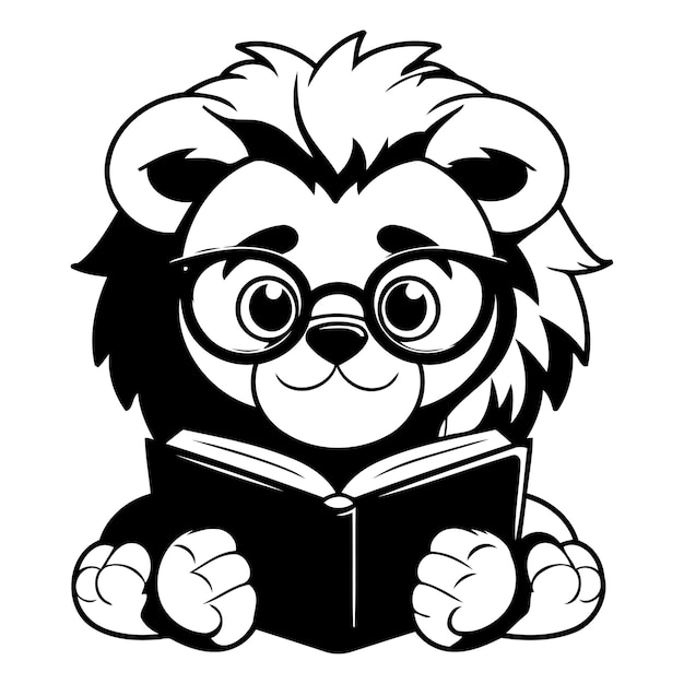 Vector leuke cartoon leeuw in een bril die een boek leest vector illustratie