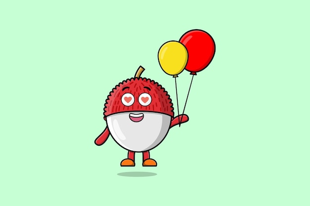 Leuke cartoon Lychee die met ballon zweeft