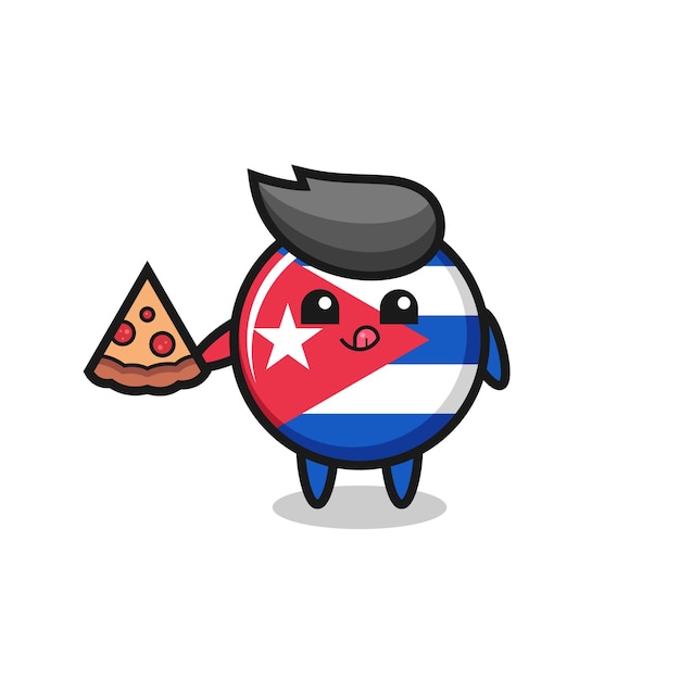 Leuke cartoon met de vlag van cuba die pizza eet