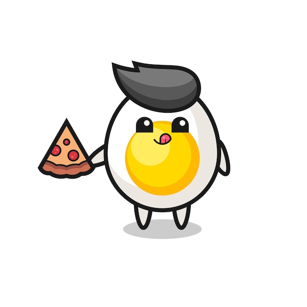 Leuke cartoon met gekookt ei die pizza eet, schattig stijlontwerp voor t-shirt sticker logo-element