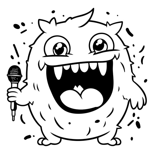 Vector leuke cartoon monster zingen karaoke met microfoon vector illustratie