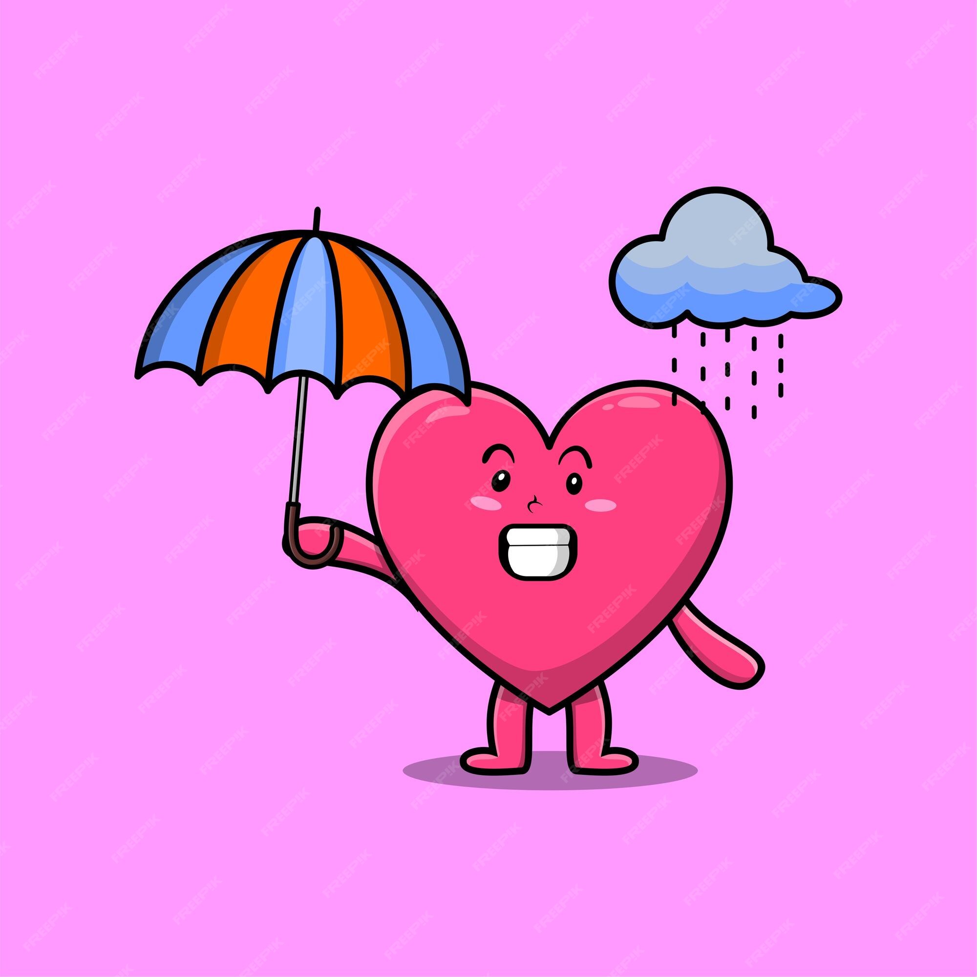 Getuigen Nieuwjaar Verhoog jezelf Leuke cartoon mooi hart in regen en gebruik paraplu | Premium Vector