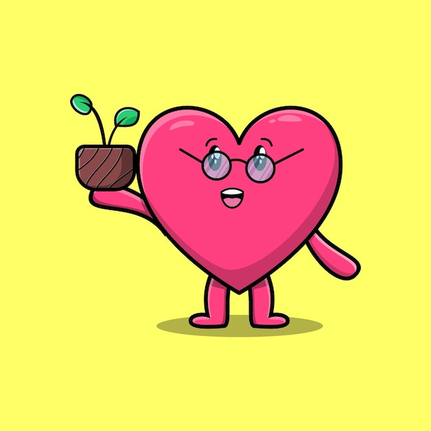 Leuke cartoon mooie hart met plant in een pot