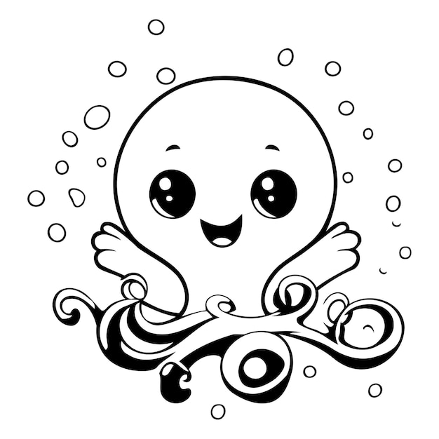 Vector leuke cartoon octopus personage vector illustratie op blauwe achtergrond