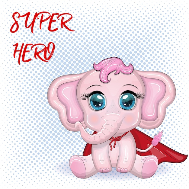 Vector leuke cartoon olifant kinderachtig personage in superheld rode cape