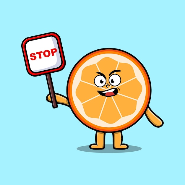 Leuke Cartoon oranje fruit met stopbord