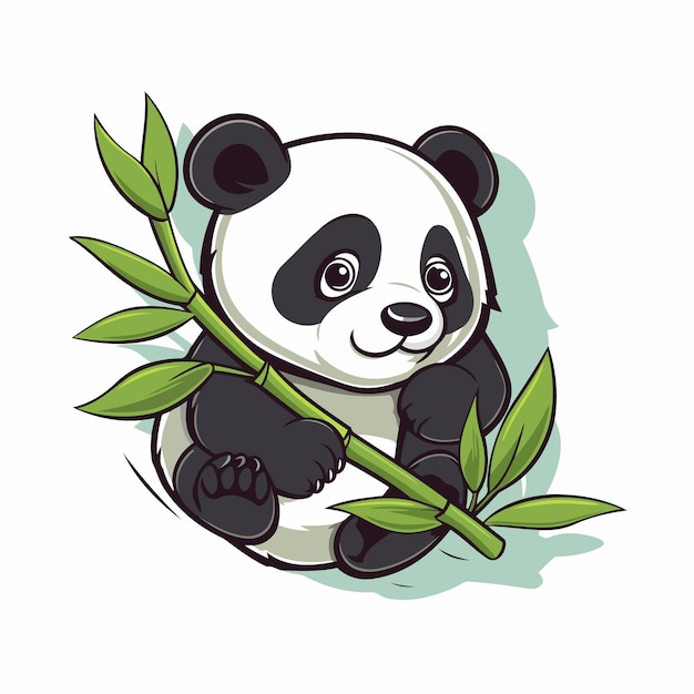 Leuke cartoon panda zit op een bamboek tak Vector illustratie