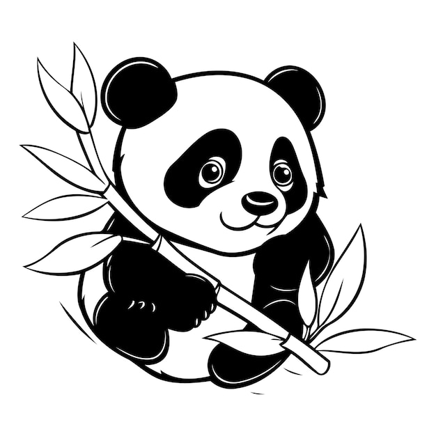 Leuke cartoon panda zit op een bamboek tak Vector illustratie