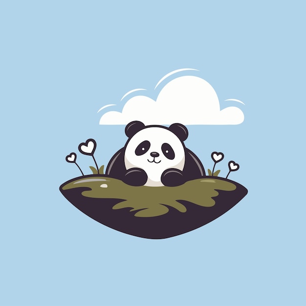 Vector leuke cartoon panda zit op het gras vector illustratie