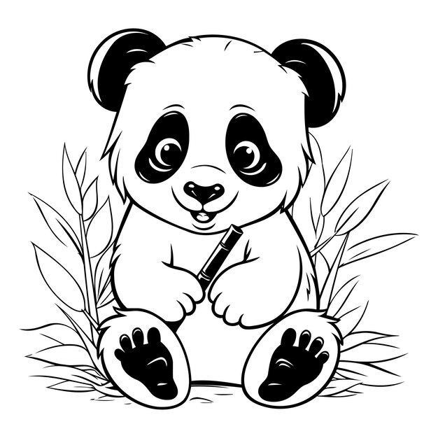 Leuke cartoon panda zit op het gras Vector illustratie