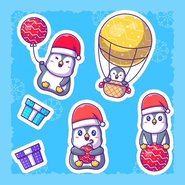 Leuke cartoon penguin kerststickers collectie