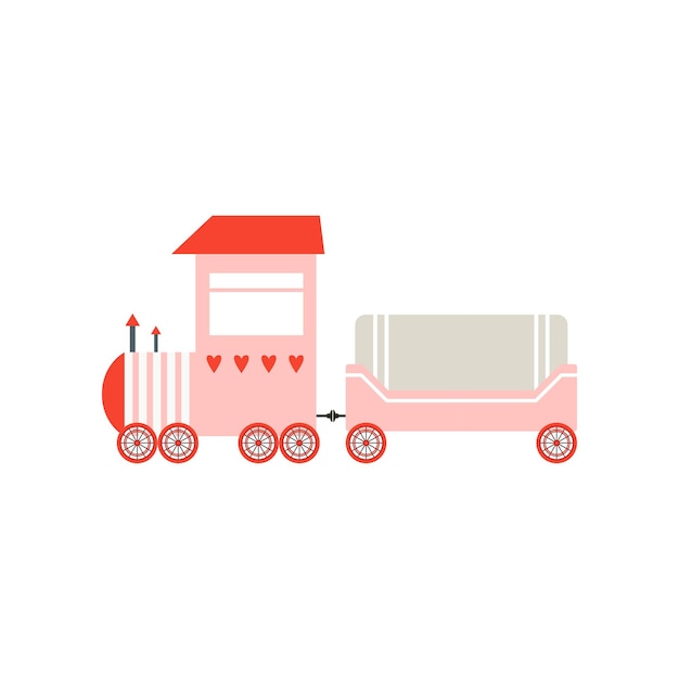 Leuke cartoon roze speelgoed vrachttrein spoorweg speelgoed met locomotief vector illustratie geïsoleerd op een witte achtergrond