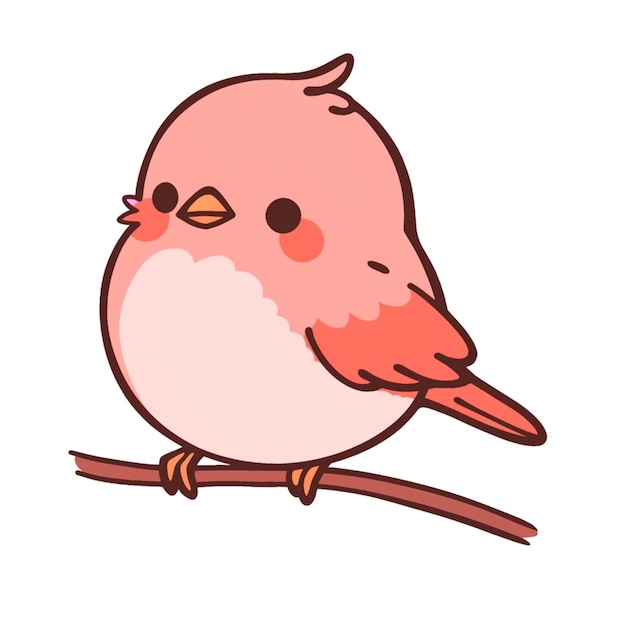 Leuke cartoon roze vogel zit op een tak Vector illustratie