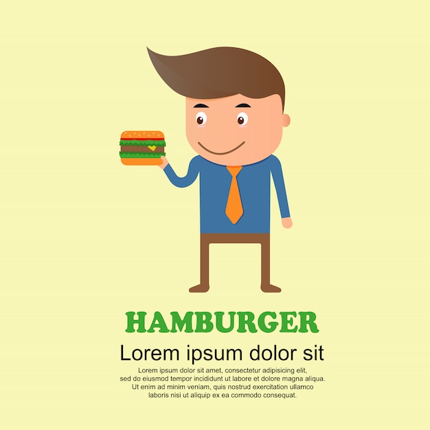 Vector leuke cartoon set, man en hamburger