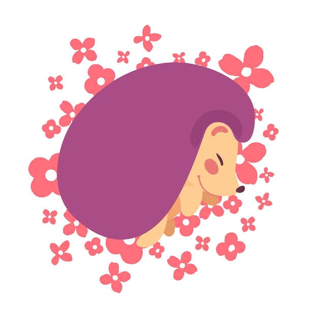Leuke cartoon slapende egel met bloemen Vector illustratie Voor print op kinderen kleden