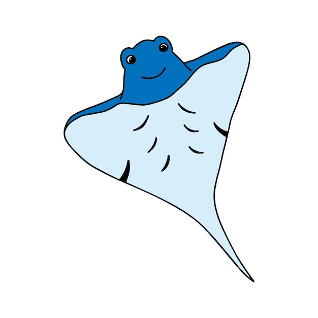 Leuke cartoon stingray geïsoleerd op witte achtergrond Kinderen vector illustratie in doodle stijl