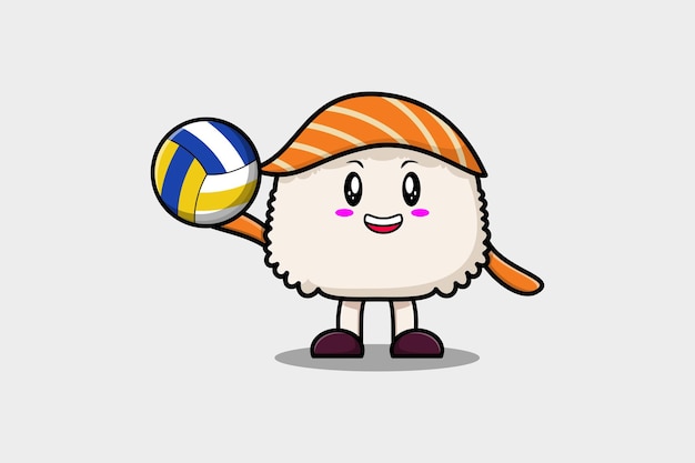 Leuke cartoon Sushi personage die volleybal speelt