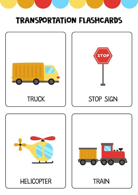 Leuke cartoon transportmiddelen met namen Flashcards voor kinderen