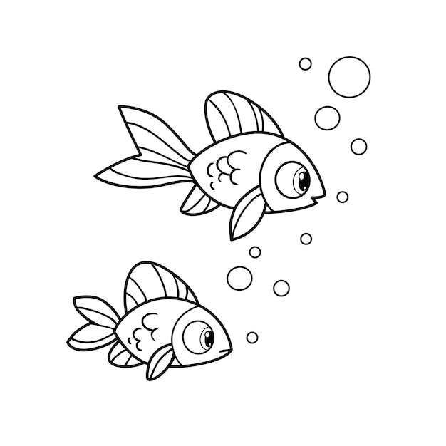 Leuke cartoon twee zeevissen geschetst voor kleurplaat geïsoleerd op witte achtergrond