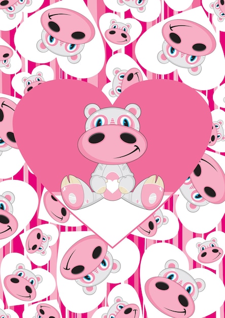 Leuke Cartoon Valentine Love Hippo in hart dierlijk patroon