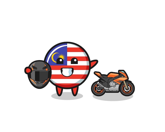 Leuke cartoon van de vlag van Maleisië als motorcoureur