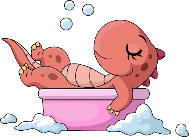 Leuke cartoon van dinosaurussen in een bad.