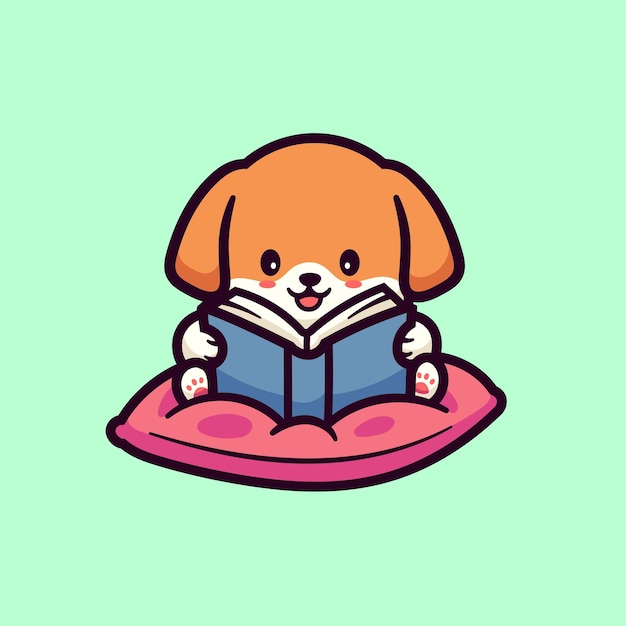 Vector leuke cartoon vector illustratie ontwerp van een hond die een boek leest