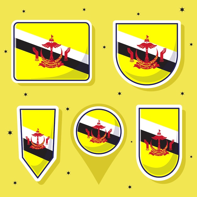 Leuke cartoon vectorbundelpakketten van brunei land vlag zuidoost azië land vlag element ingesteld