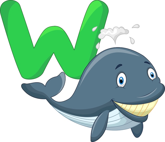 Leuke cartoon walvis met alfabet