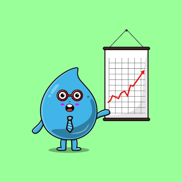 Leuke cartoon waterdruppel zakenman presenteren informatie in plat modern stijlontwerp