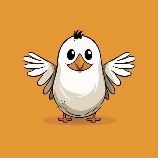 Leuke cartoon witte vogel met vleugels geïsoleerd op oranje achtergrond Vector illustratie