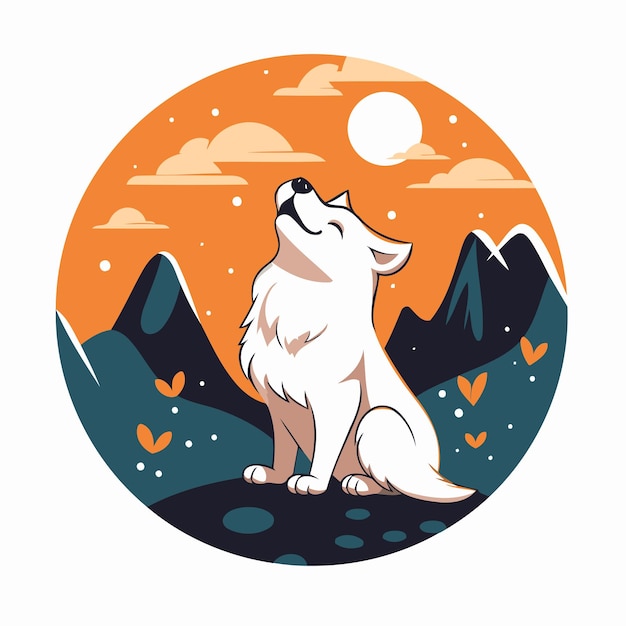 Leuke cartoon wolf in de bergen Wild dier Vector illustratie